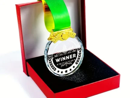 Color Printing or Laser Engraving Clear Crystal Glass Medals 1st 2nd 3rd Award Gift Box Packagin